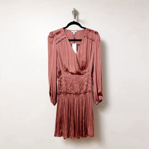 *NWT* Current Air Smocked Tiered Long Sleeve Mini Dress in Rosewood XS